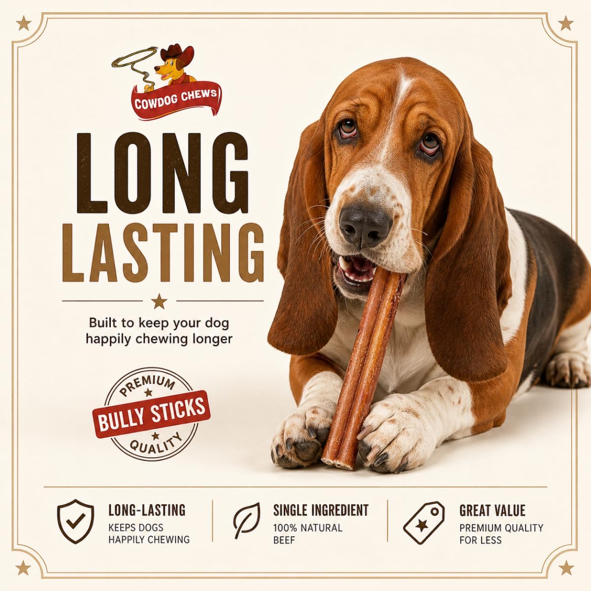 Beef Bully Stick Odor-Free, Beef Collagen Chews