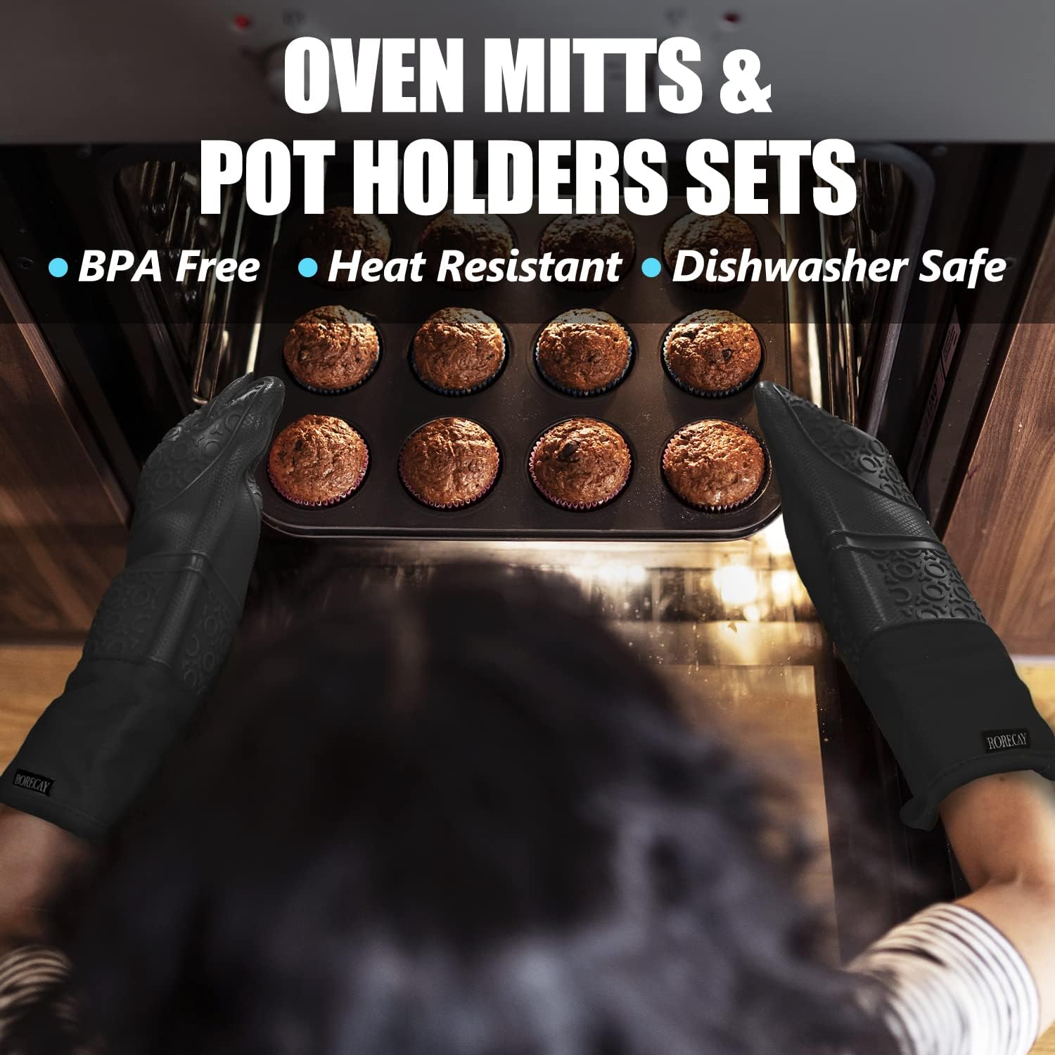 Extra Long Oven Mitts and Pot Holders Sets
