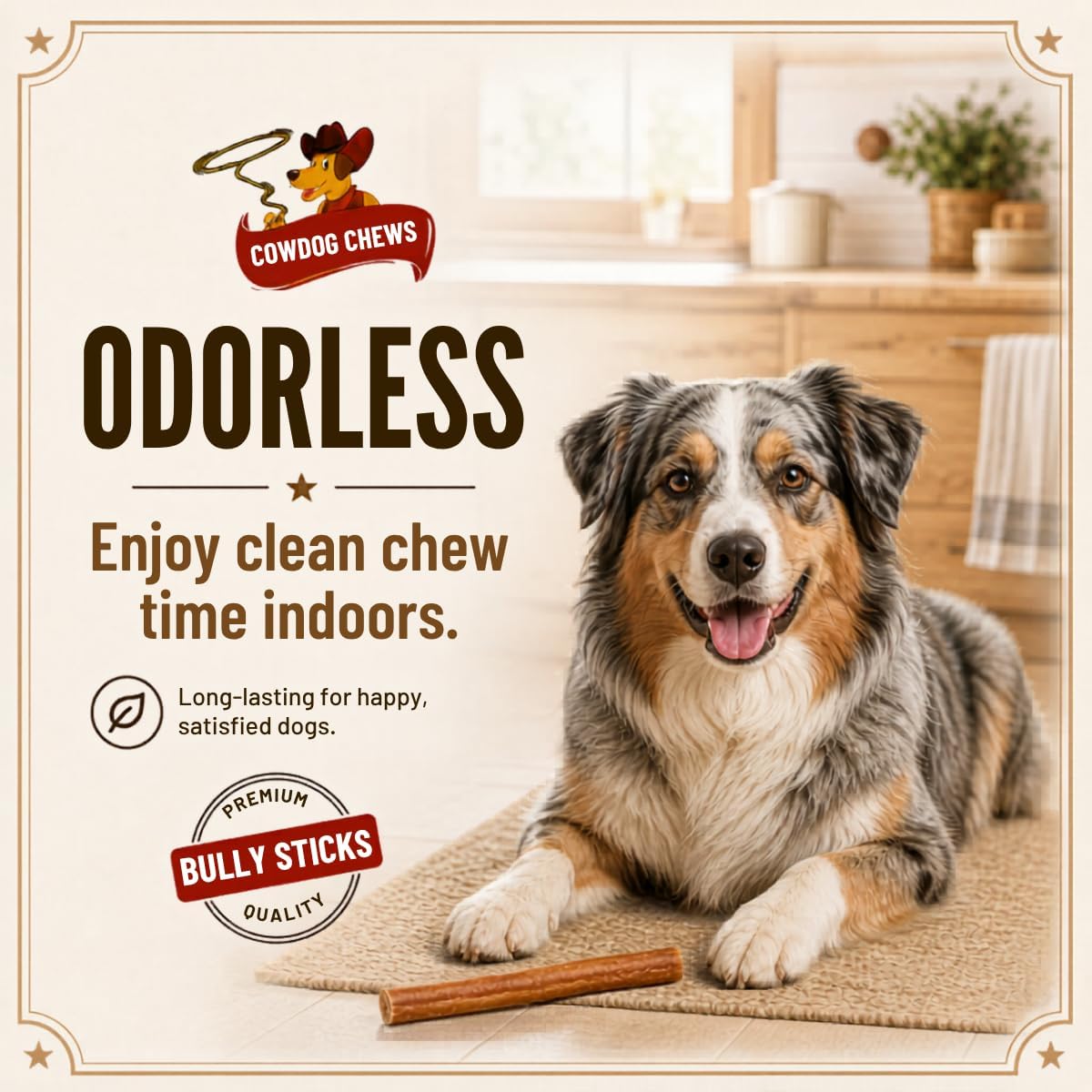 Beef Bully Stick Odor-Free, Beef Collagen Chews